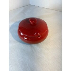 Vintage Red Ceramic‎ Lidded Pot Trinket Dish Vanity Decor Accent